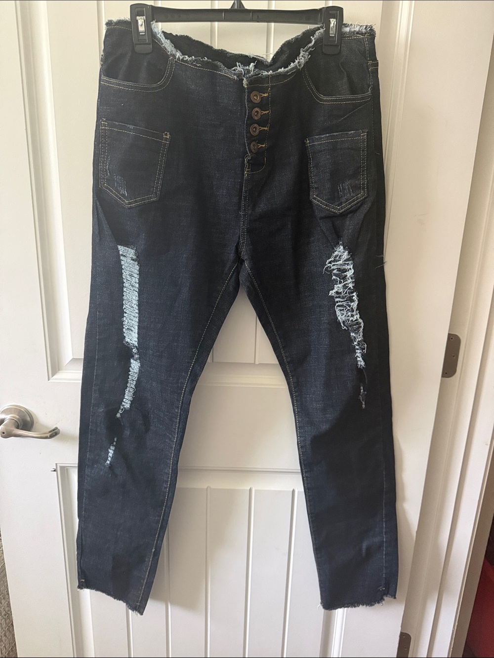 Amazon Women's Straight Leg Distressed Dark Blue Jeans